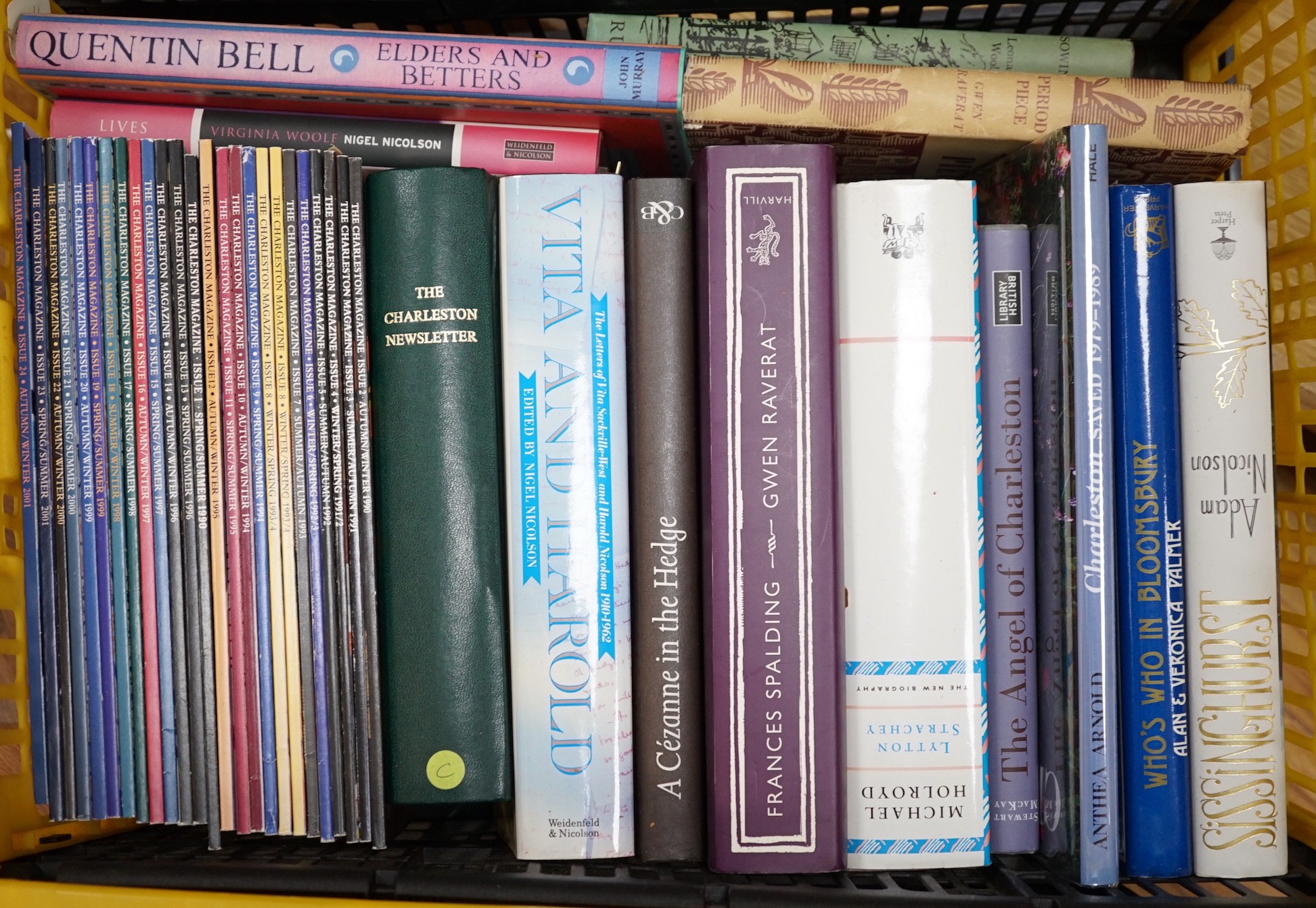 The Charleston Magazine 1-24, Chesterton Newsletter (bound) and books relating to Charleston & Bloomsbury, some signed